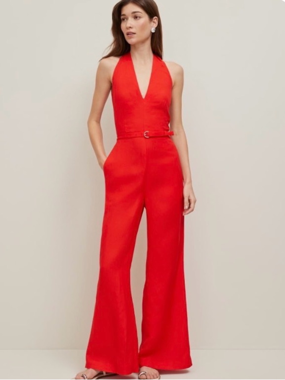 Ann Taylor Red V-Neck Maxi Romper